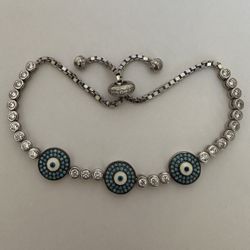 🧿 925 Silver turquoise three-evileye slider bolo lock bracelet with enamel