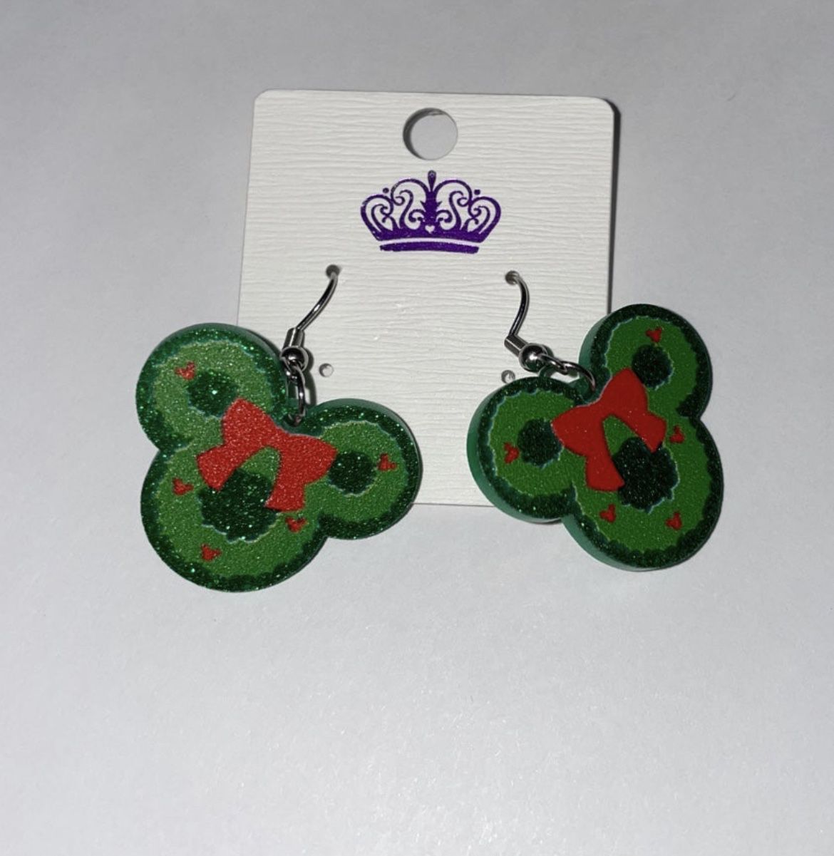 Earrings mickey Minnie Mouse Ears Green Mickey Ears Christmas Wreath earrings