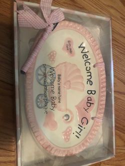 New Welcome Baby Girl personalization plaque write birth date & name by Mud Pie