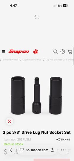 Snap-on Tools 3 pc 3/8" Drive Lug Nut Socket Set