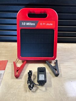 10 Mile Solar Fence Charger 0.11J Electric Fence Energizer with Day Night Mode 24-Hour Protection Red