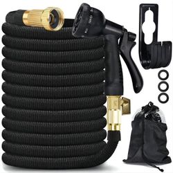 75ft Expandable Garden Hose – Ultra-Strong Rubber Hose, 4-Layer Latex Core, Brass 3/4" Connectors, 10-Pattern Nozzle & Storage Bag – Lightweight, Kink