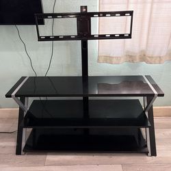 Black Glass TV Stand with Integrated Mount