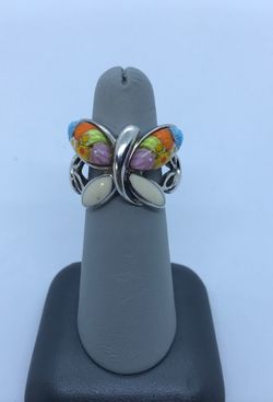 Designer Alan K. Butterfly Murano Silver Ring Estate Jewelry