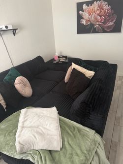 Large Black Corduroy Sectional Sofa