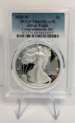 2025 W $1 Proof Silver Eagle 1oz Congratulations PCGS PR69DCAM #257