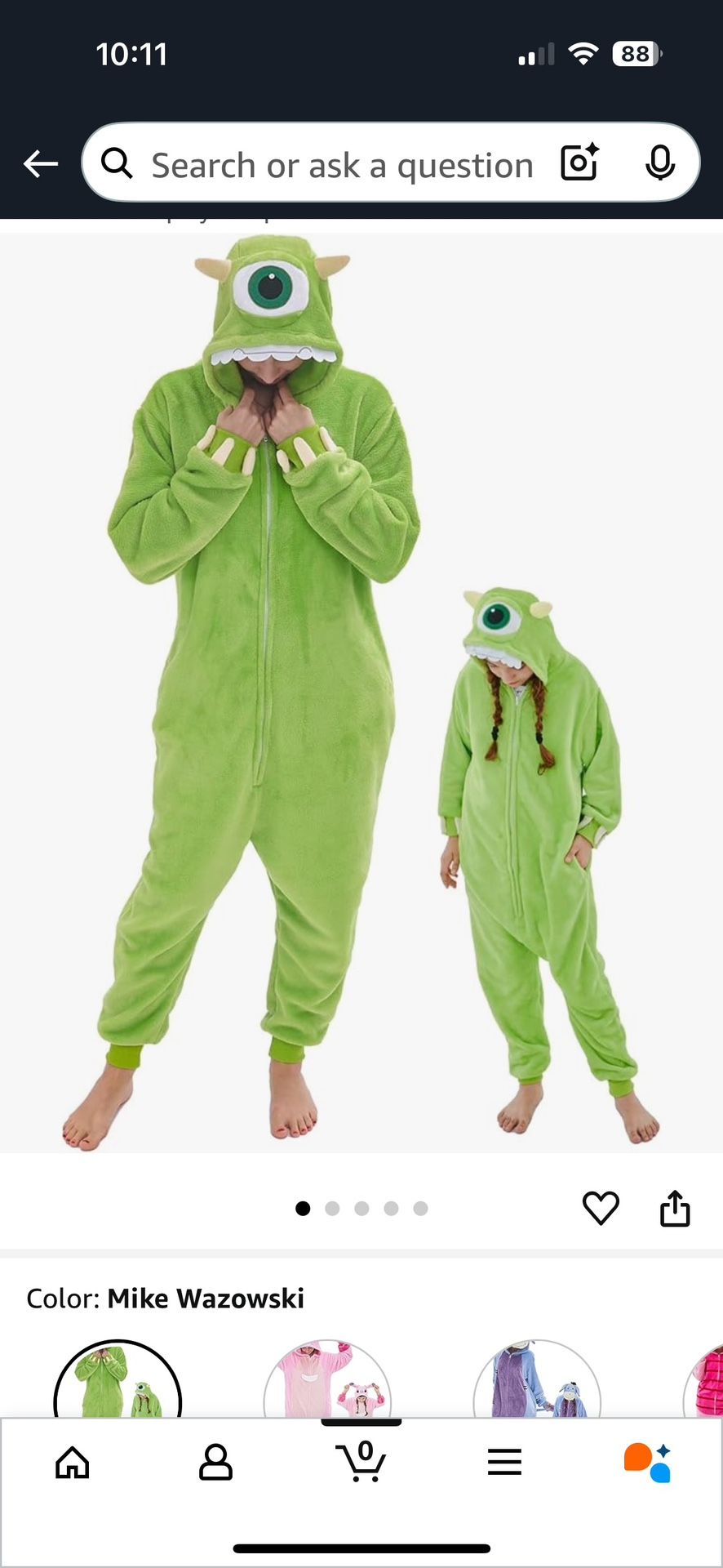 Adult Mike Wazowski Jumper Unisex Small Pajamas -Monsters Inc Costume
