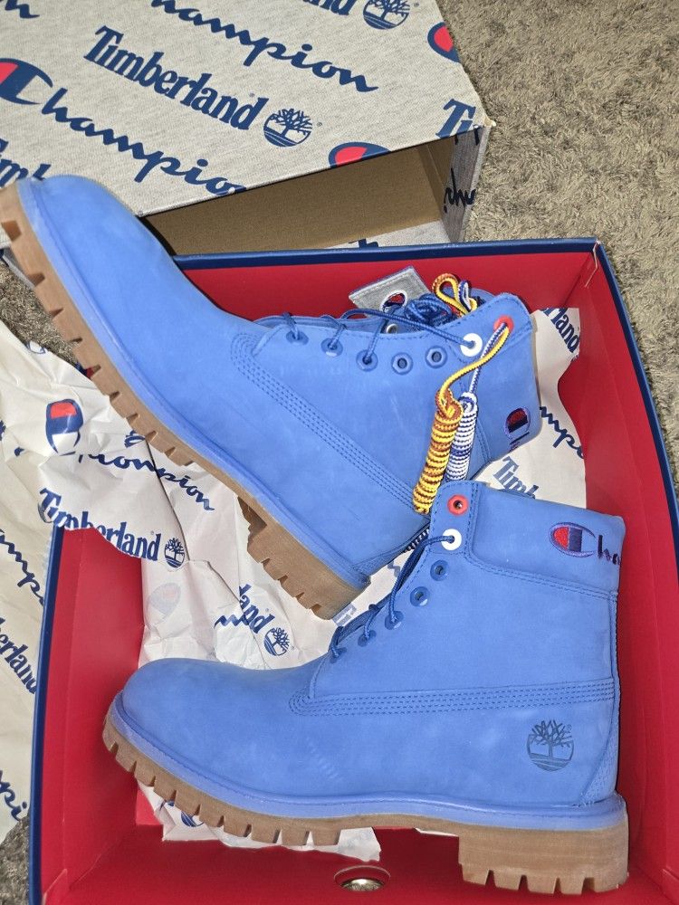 Timberland + Champion (Bright Blue Nubuck) Men size 9