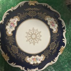 Antique Coalport England Cobalt Blue & Gold Gilt Cabinet Plate c. 1(contact info removed) Floral Panels