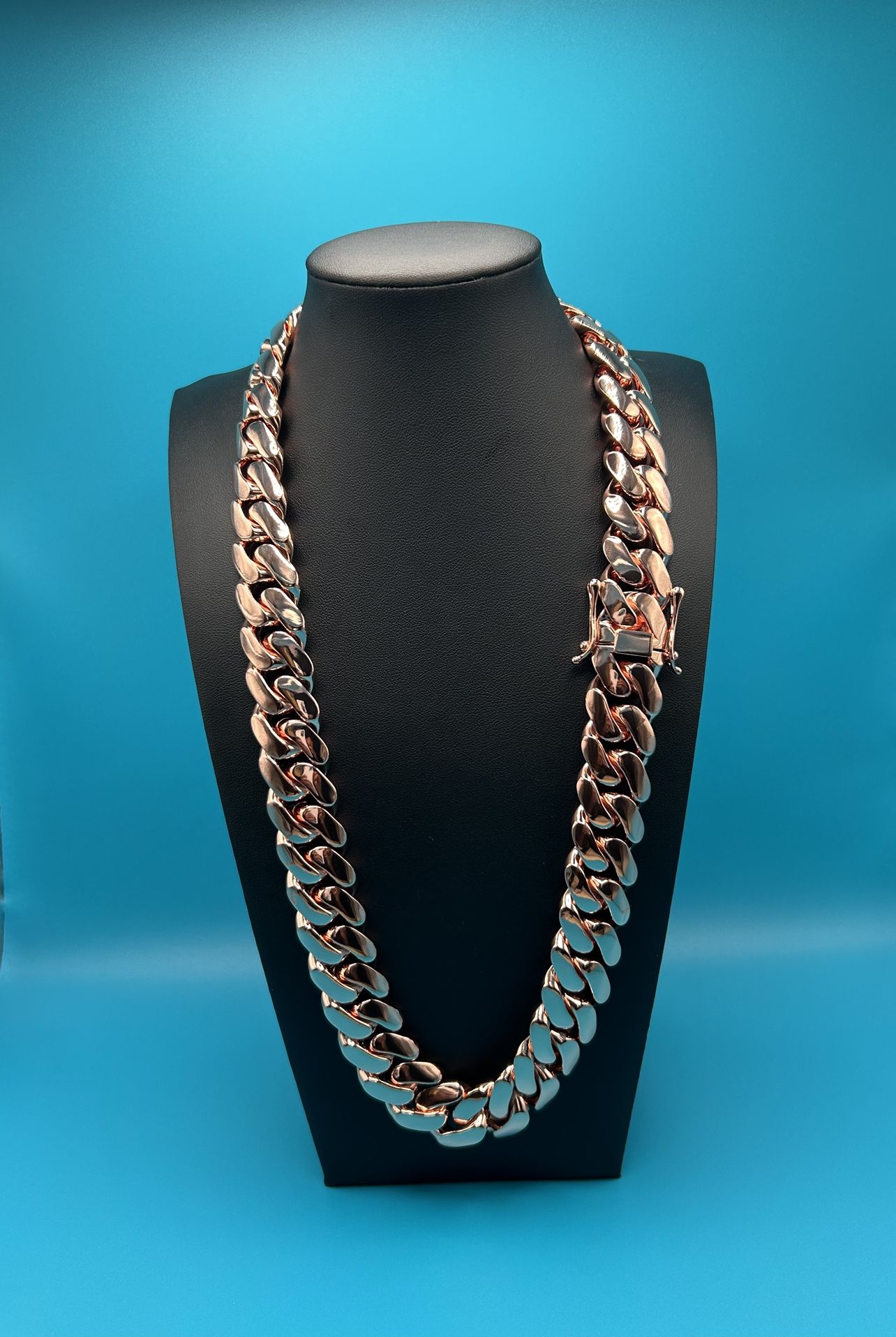 20mm Miami Cuban Link Rose Gold Plated Chain Necklace 18k & 14k Crab Old School Regular Lock 