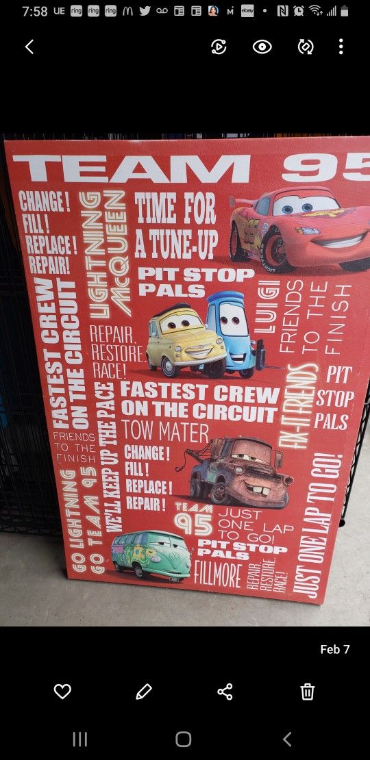 Disney CARS Wall Picture For Sale