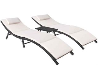 3 Pieces Patio Chaise Lounge Chairs Unadjustable Wicker Folding Chaise Lounge with