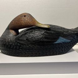 RARE 1986 Male Black Sleeping Duck Decoy by Canadian Artist SERGE A SAVOIE Dated