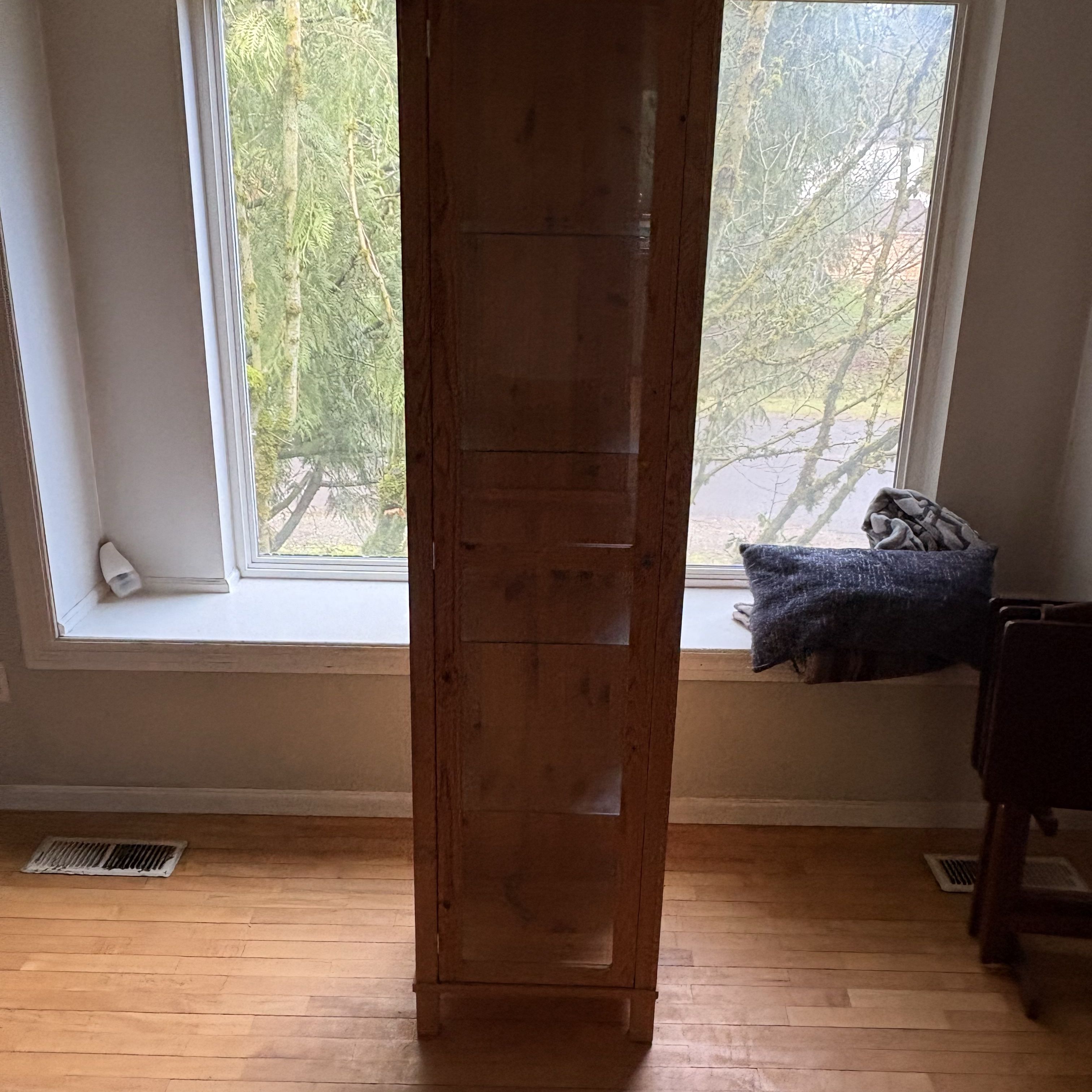 Tall Wooden Storage Cabinet With Glass Panels