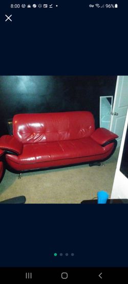 Red & Black Leather Sofa And Chair Set