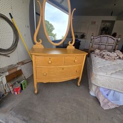 Small Dresser With Mirror Birds Eye Maple Antique