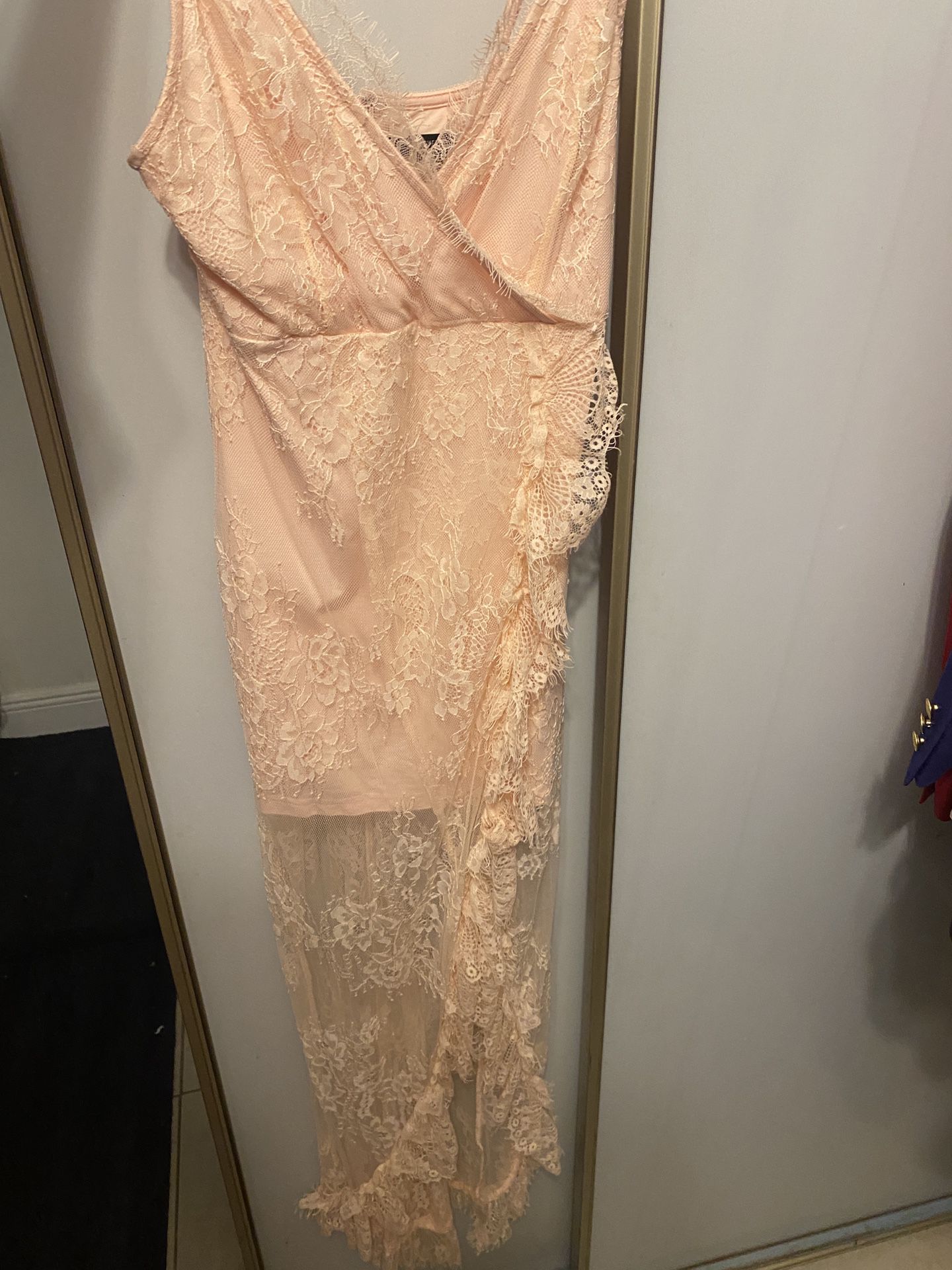 Ladies  Size Small Gorgeous Baby pink lace style long dress