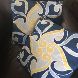 Two Modern Blue And Yellow Pillow Covers   New 18” X 18”  