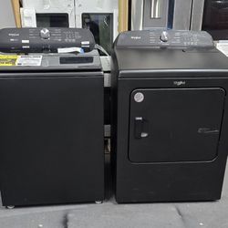 Brand New Whirlpool Black Top Load Washer With Removable Agitator And Electric Dryer Set