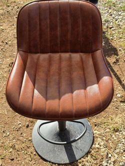 Brown Leather Bar Stool with Pedestal Base