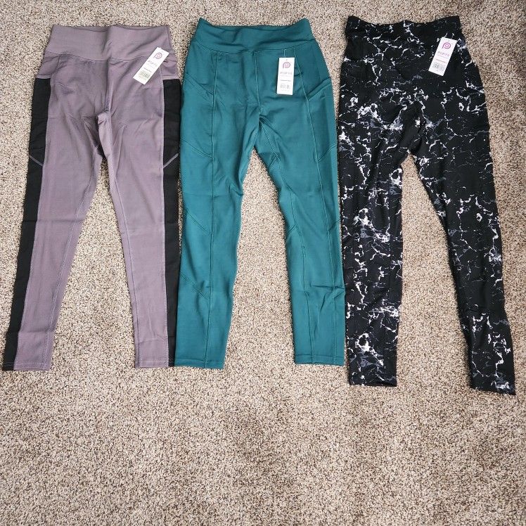 Lot Of 3 Popfit Leggings Size M NWT Athletic Green Gray Black Gym CrossFit