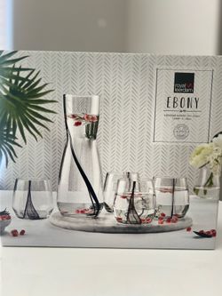 “Royal Leerdam Ebony Carafe & 4 Glasses Set – New in Box”