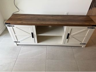 Farmhouse TV Stand / Entertainment Center – White & Rustic Wood