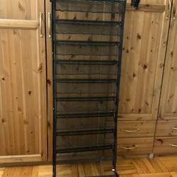 Wall-Mounted Shoe Rack Save Space Mesh Door Rear Shoe Shelf Multifunction Simple Storage Rack for Home (Color : Black)