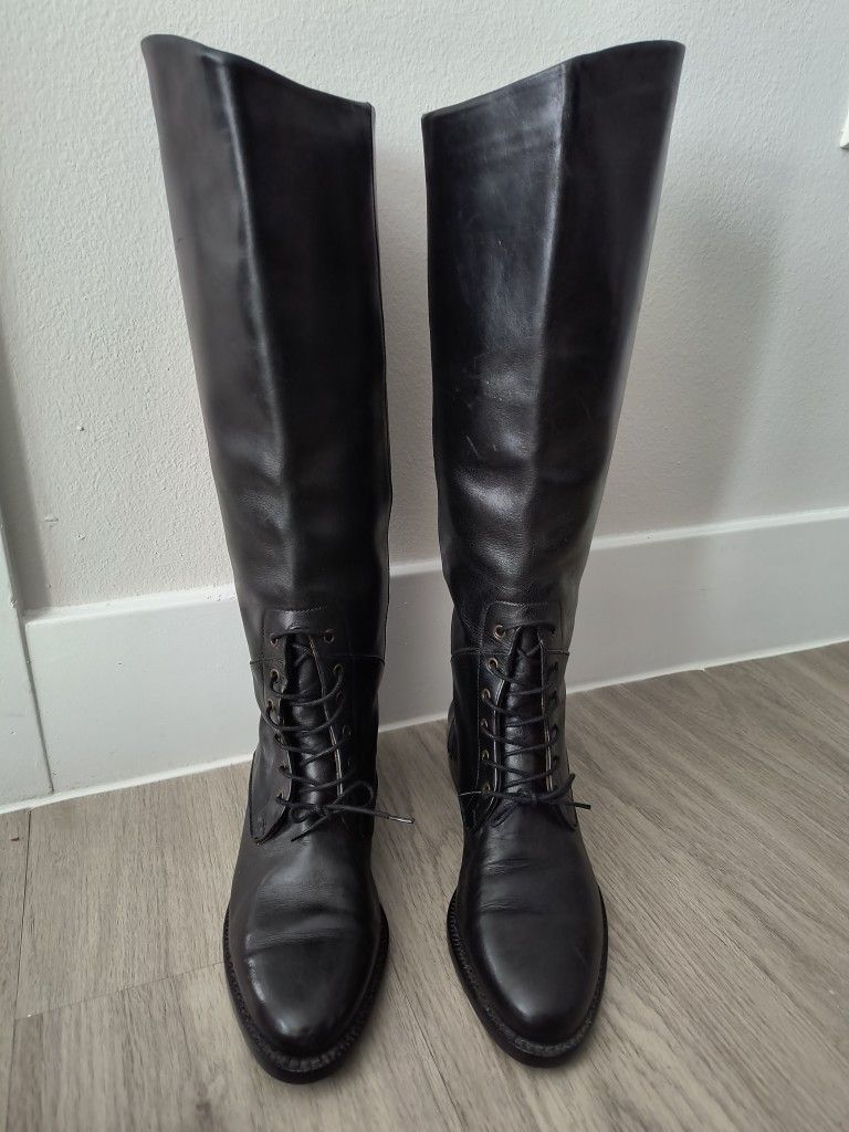 Vintage Cole Haan Black Leather Riding "Look" Boots Women US 7 AA (Narrow Width)