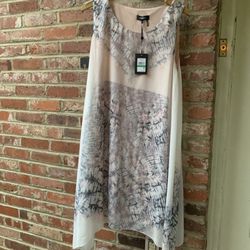 DKNY Cream Grey Peach soft Large Dress. Retail $ 99. NWT!