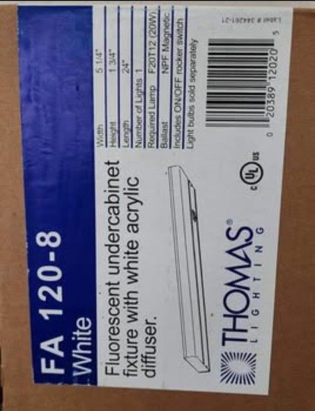 FA 120-8 FLIORESCENT UNDER CABINET FIXTURE WITH WHITE ACRYLIC DIFFUSER THOMAS LIGHTING NIB