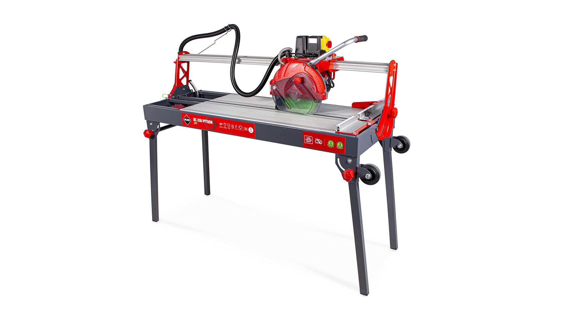 New in box Rubi Tools DC-250 Python 1200 48in Wet Tile Saw 10in Blade  Retail price: $2500+  Head height adjustment allowing to adjust the cutting hei