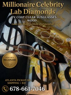 Millionaire Celebrity Lab Stones UV coat clear sunglasses wood. Look Like Money *One (1) Lightweight Luxe Style *Comes with a white protective case fo