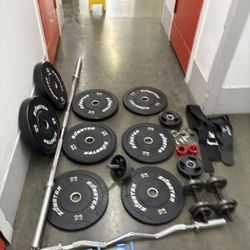 Weight Lifting Set: Bench press/Squat  Rack (Adjustable) W/ Weights & Accessories 