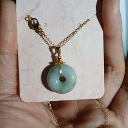 Genuijengreen Jade Jadeist burma Donut Safety Gồ Luck Small Pdnt S925 Gold Outlay Chain 18"