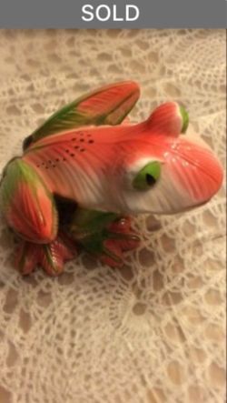 SOLD. Ceramic Frog. 8" long by 5 1/4" tall.