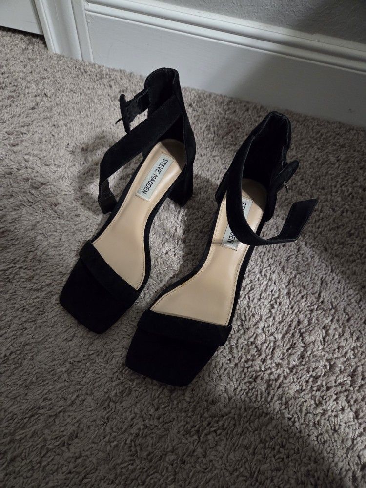 Women Black Suede Sandals, Size 6