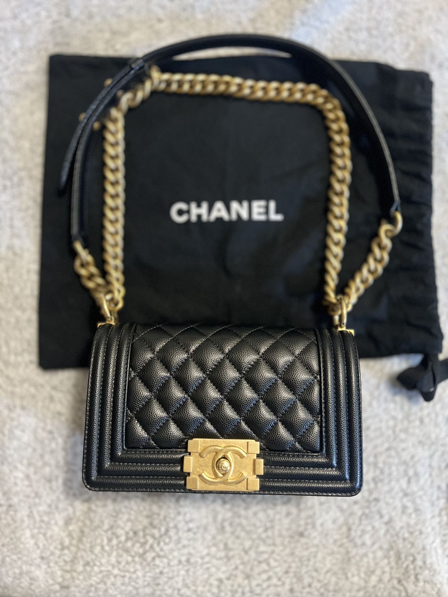 Chanel Boy Bag Microchip Caviar Leather