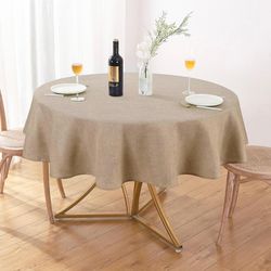Textured Linen 54 Inch Round Tablecloth Up to 36'' Tables, Waterproof Spill-Proof Fall Table Cloth Wrinkle Free Circle Dining Tablecover for Birthday 