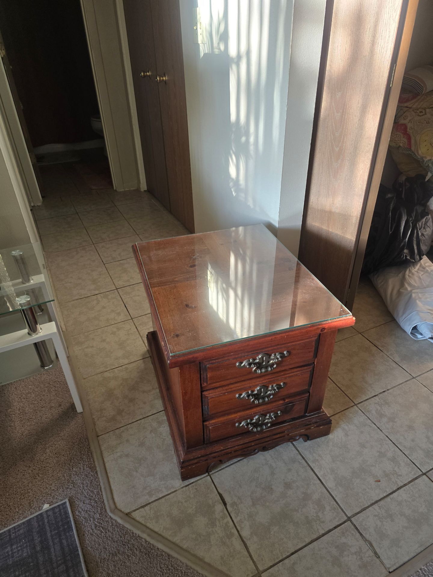 Beautiful Glass top wooden night stand
