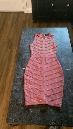 Pink Bandage Bodycon Dress with Gold Studs small