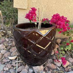 Large Ceramic Brown Decorative Glazed Planter