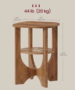 VASAGLE 2-Tier Small Accent End Table Nightstand w/ Lower Shelf - Honey Brown