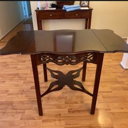 Antique solid wood end table with hinges Folding  Drop leaves leafs  buffet serving table 