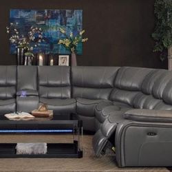 Home Garden $30 down Financing Or Cash Pecos Gray 4-Piece Modular Power Reclining Sectional With Left Console, Led And Usb Ports



