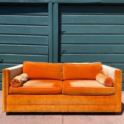 Vintage Orange Full-Size Mattress Sofa Bed