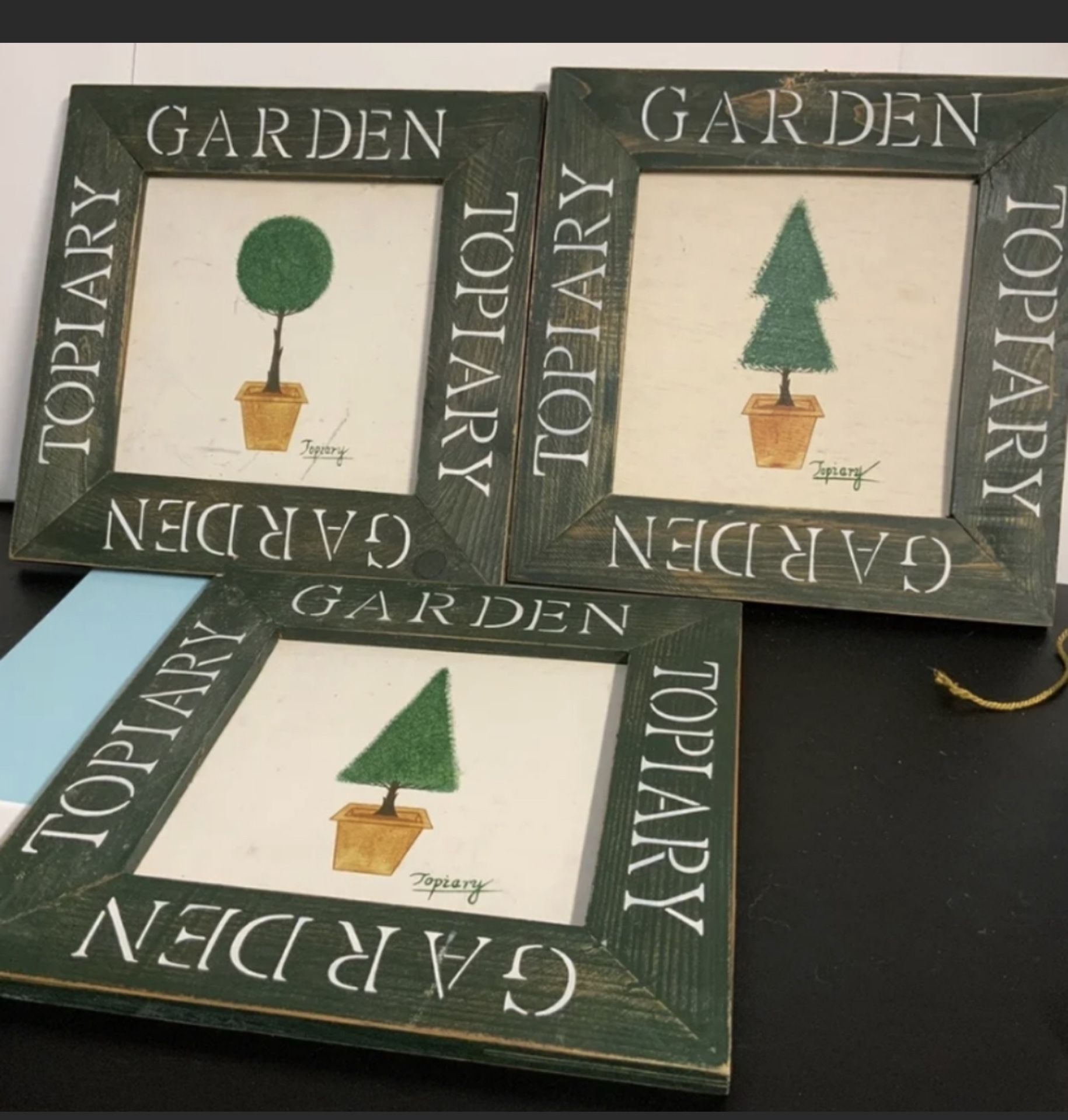 Set of 3 Wooden Garden Topiary Pictures 