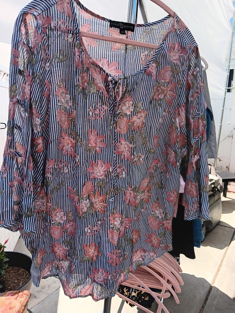 Floral Blue And White Stripped Womens Shirt