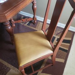 Antique Wood Table With Casters & 6 Chairs