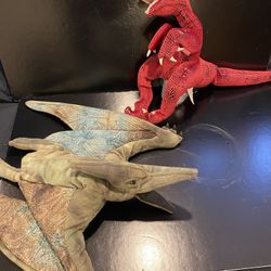 Pterodactyl and Raptor Velociraptor Dinosaur Dino Hand Puppets Folkmanis Retired